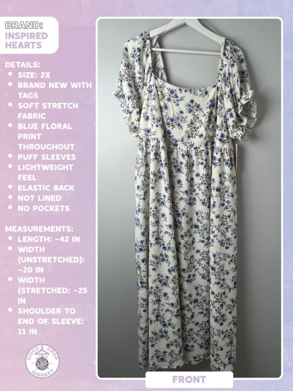 NWT Inspired Hearts Brand - Blue Floral Maxi Dress 2X
